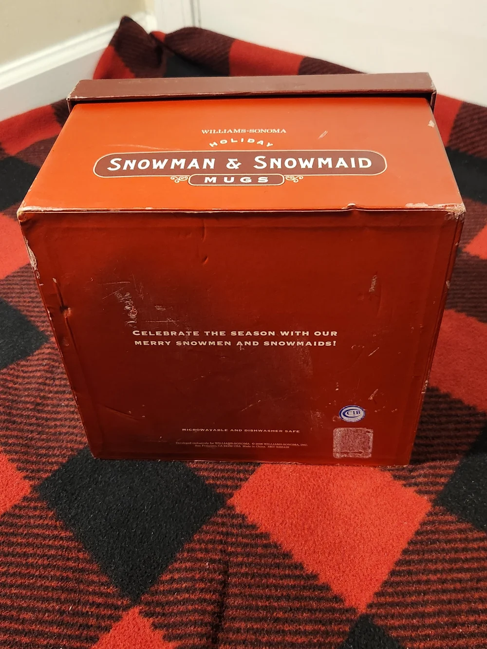 Williams Sonoma Holiday Snowman & Snowmaid Red Mug Set